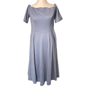 Belle Pogue Elegant Retro Boutique Women’s Blue Scalloped A-line Dress Large